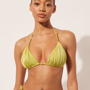 Removable Padding Triangle Swimsuit Top Shiny Satin