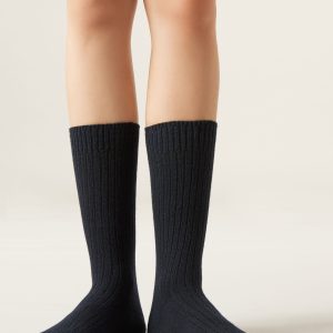 Short Ribbed Socks with Wool and Cashmere
