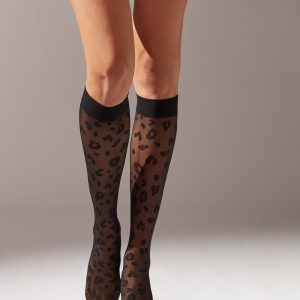 Animal Pattern Sheer Knee-High Socks